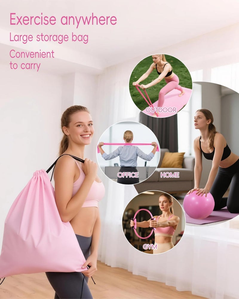 KABCON Pilates Kit for Home, Women Beginners Workout Essentials Set with 13" Ring, 9.8" Ball, Resistance Bands & Guide, 13/14/16 PCS Compact Pilates Equipment - Image 5